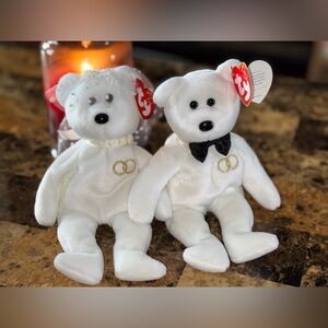 🐻💍🐻 Ty Beanie Babies Wedding Set “Mr. & Mrs.” — Matching Bride & Groom — 2000